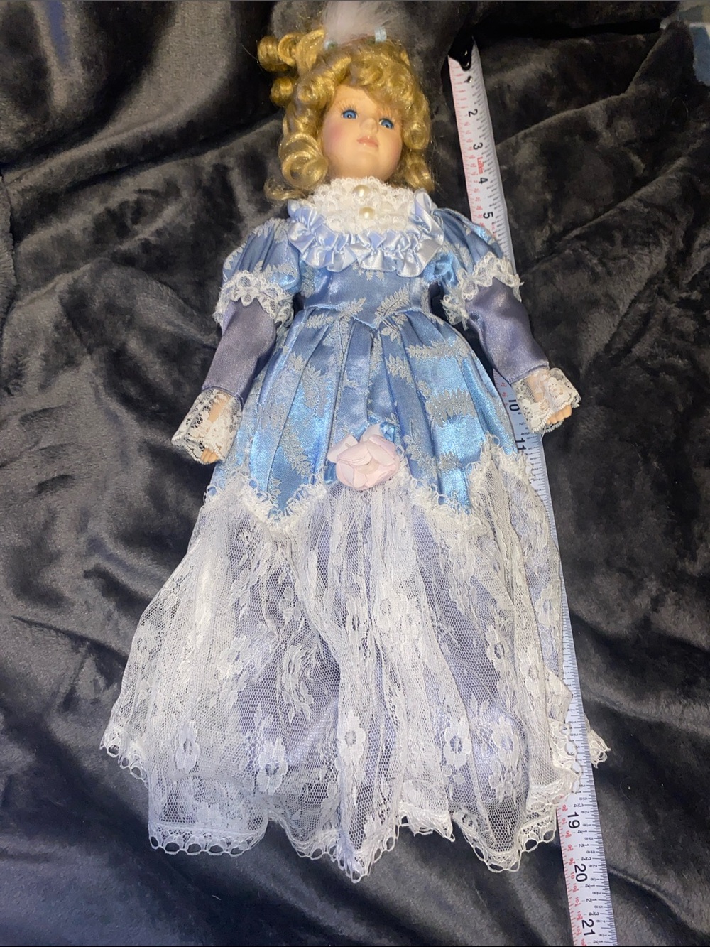 Collector Porcelain Doll in Blue Lace Gown